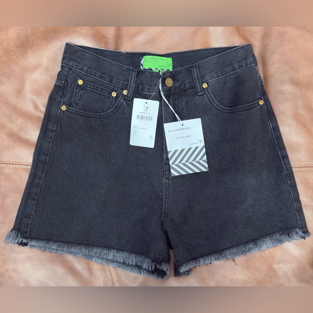 FREE PEOPLE X SANDRINE ROSE Black Jean Shorts with Distressed Hem